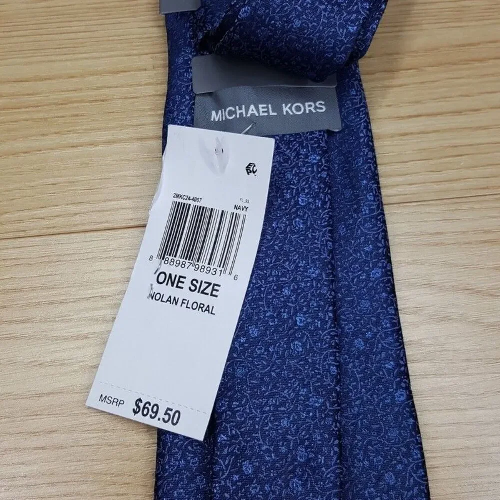 MICHAEL KORS Mens Neck Tie Blue Floral Silk Blend Pointed Classic